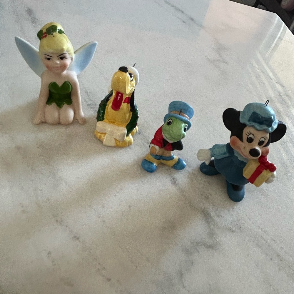 Vintage Disney ornaments Japan tinker Minnie mouse Jimmy cricket Pluto christmas